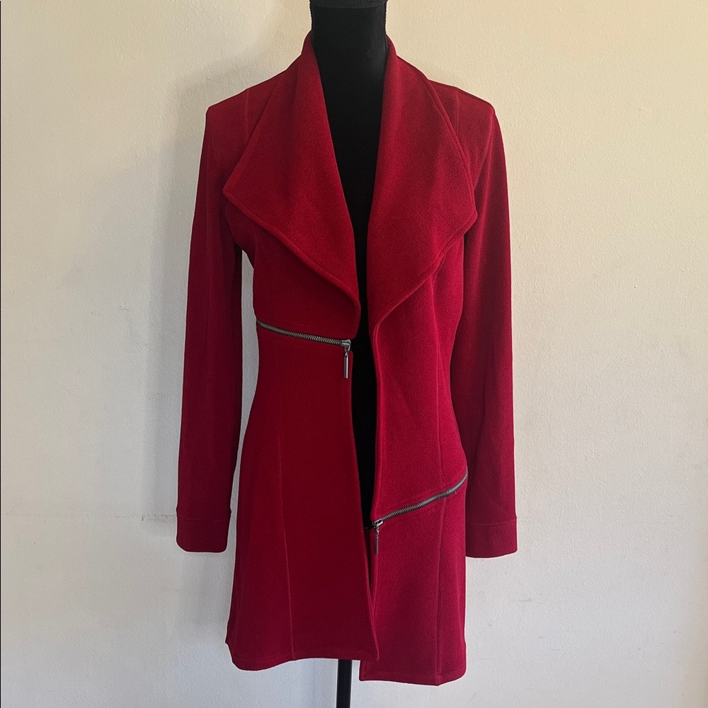 Eva Varro Red Barcelona Trench Coat with Zipper Detail
